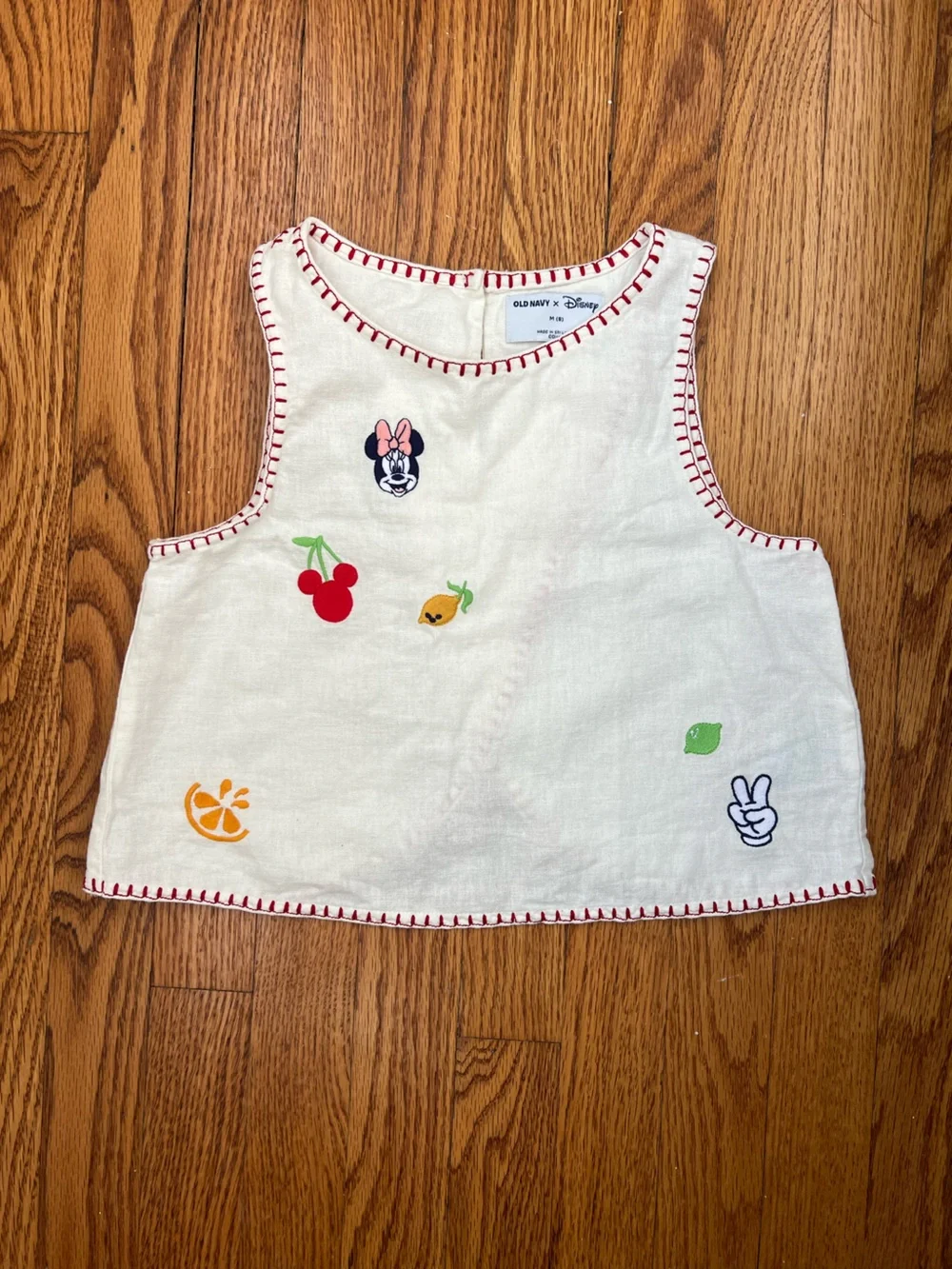 Old Navy Disney Embroidered Tulip Back Tank Top White | Girl’s Medium (8)